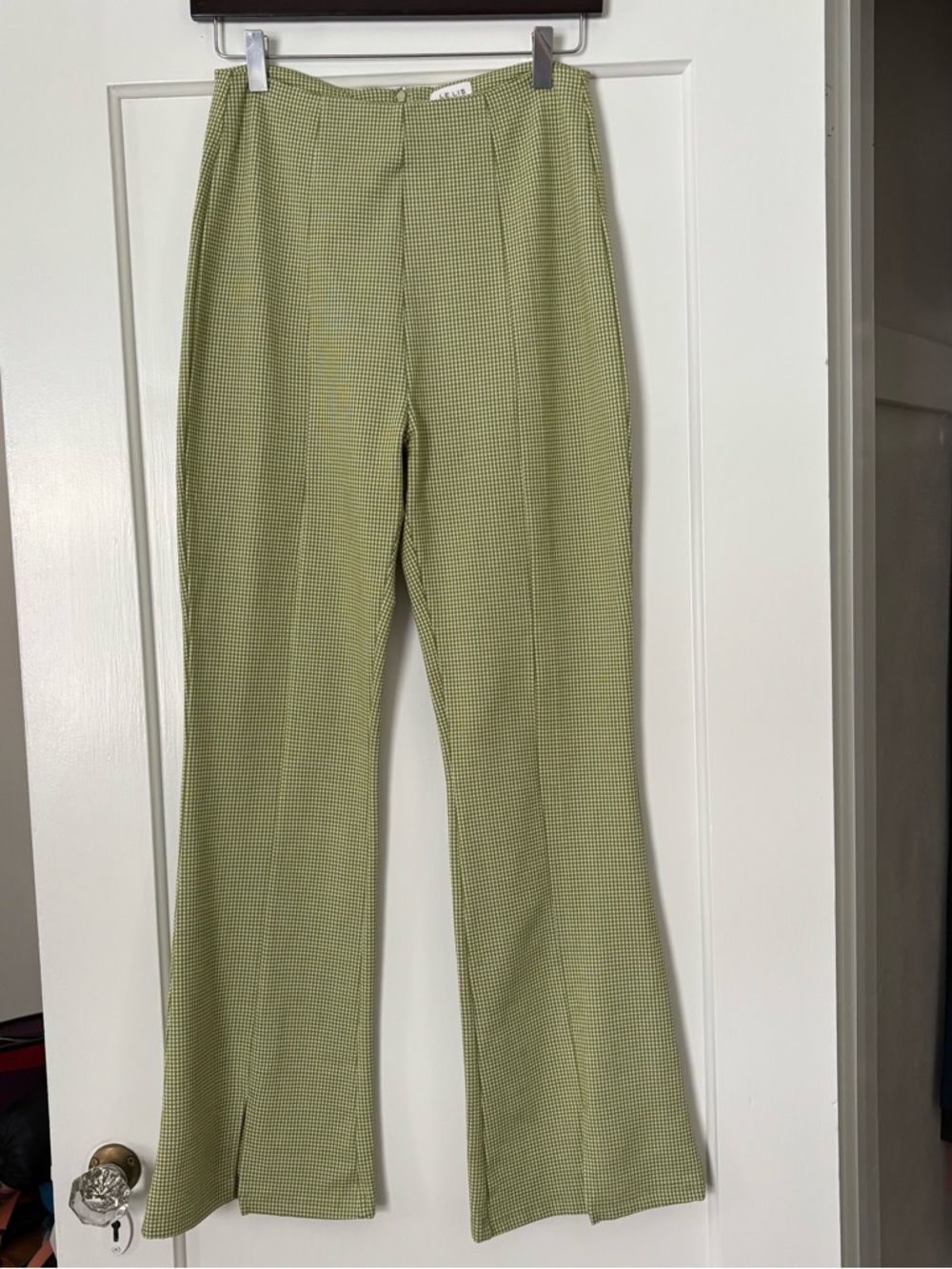 Le Lis Light Green Check Split Hem Flare Pant